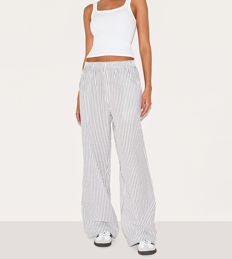 Pinstriped Elastic Waist Trousers