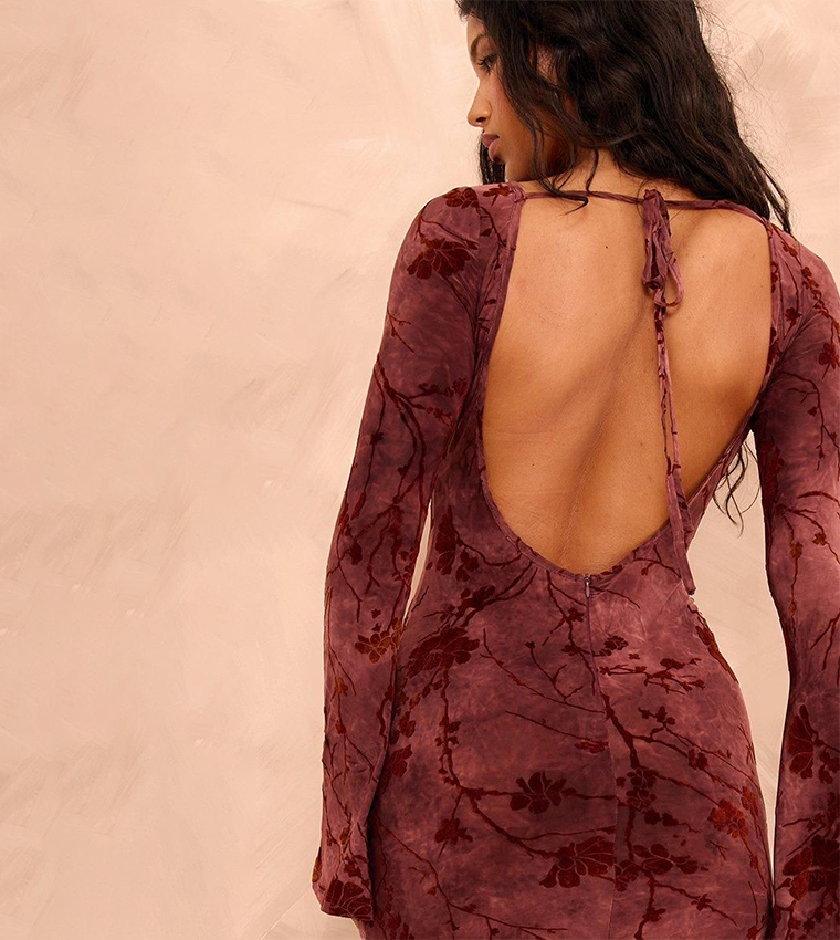 Floral Devore Long Sleeves Maxi Dress