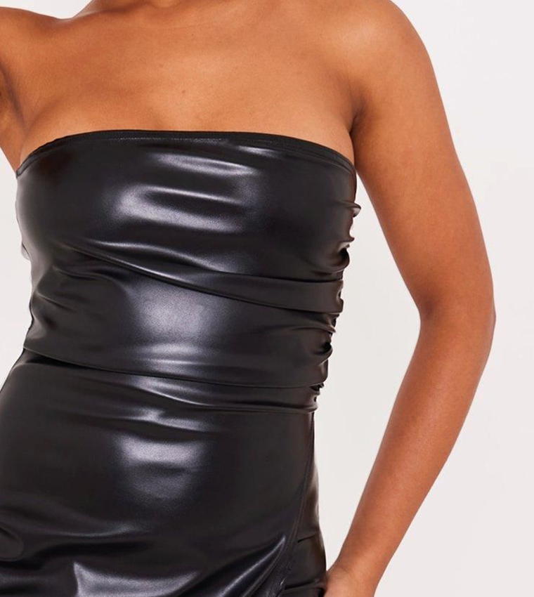 Buy PrettyLittleThing Ruched Faux Leather Bandeau Mini Dress In Black | 6thStreet Oman Buy PrettyLittleThing Ruched Faux Leather Bandeau Mini Dress In Black | 6thStreet Oman