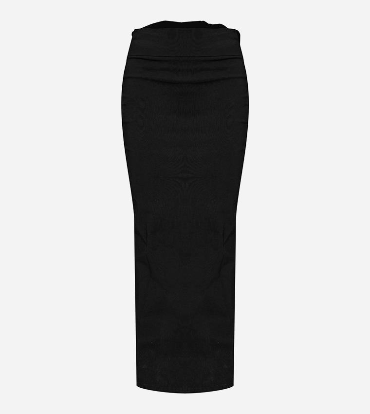 Stretch Woven Oversized Bow Detail Maxi Skirt