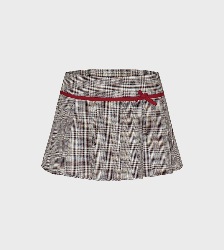 Solid Woven Houndstooth Bow Skater Skirt