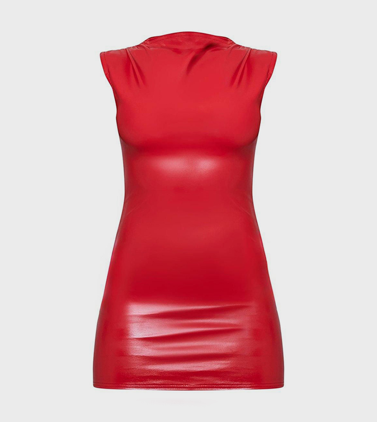 knee length dresses for ladies Mew Mews Taron Strapless Heart Leather Mini Dress in Red