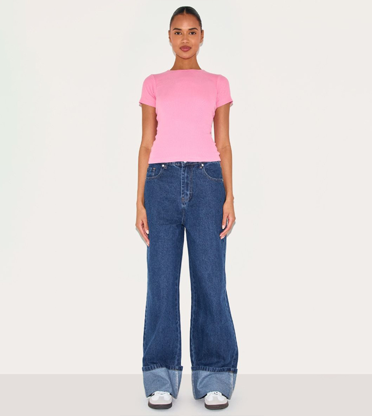 Ribbed Short Sleeves Casual T-Shirt