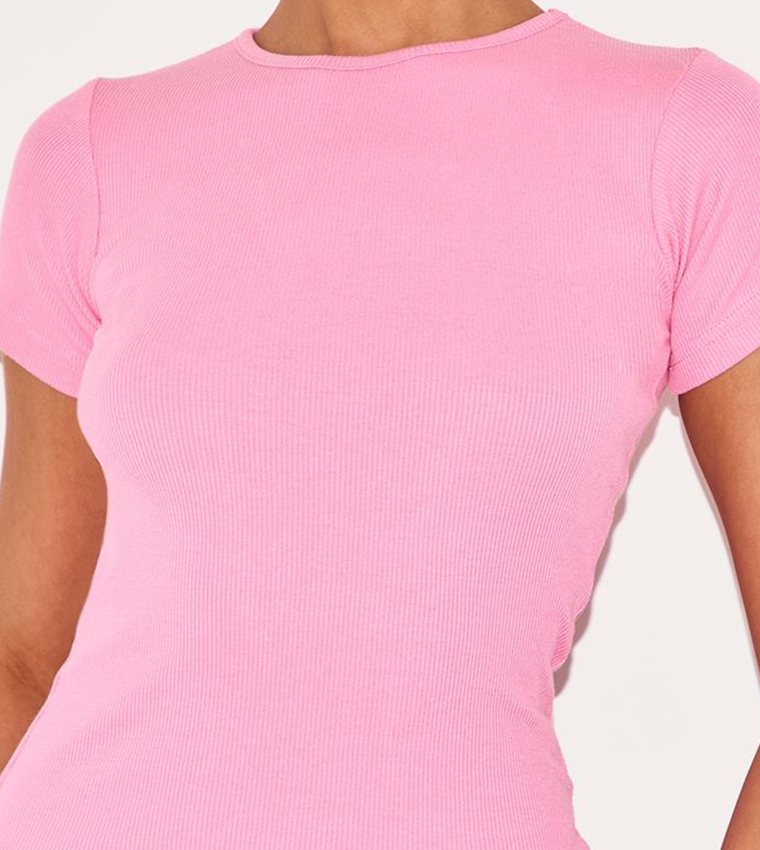 Ribbed Short Sleeves Casual T-Shirt