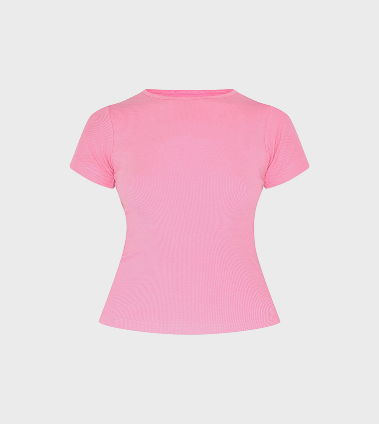 Ribbed Short Sleeves Casual T-Shirt