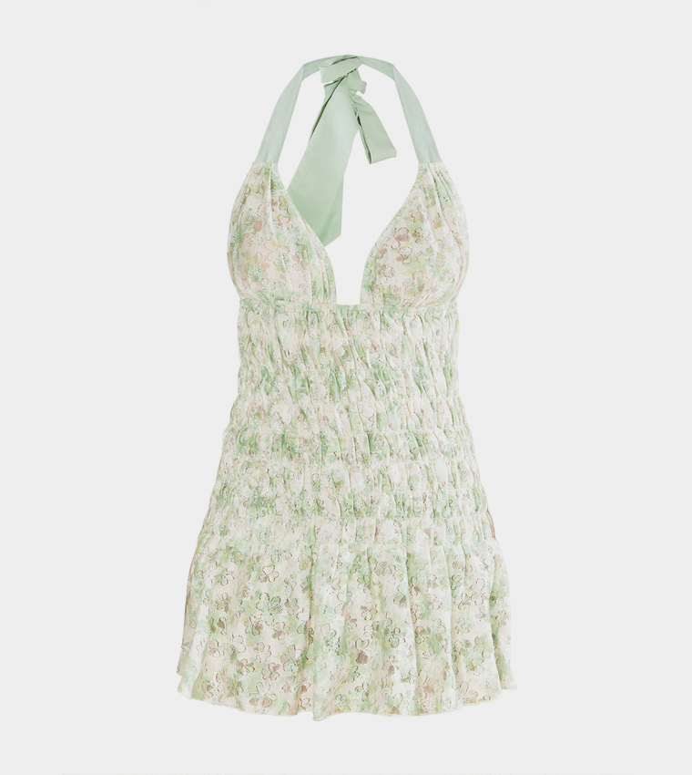 فستان بوديكون بأشرطة وطبعة زهور