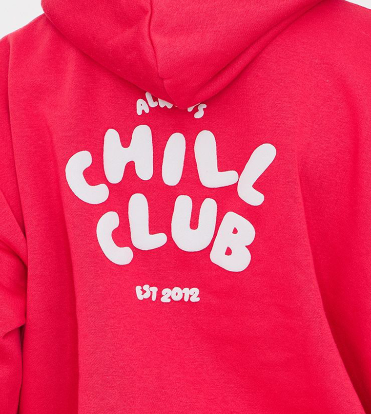 Ruby Chill Club Puff Print Oversized Hoodie