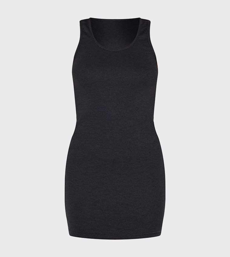 Ribbed Scoop Neck Strappy Bodycon Mini Dress