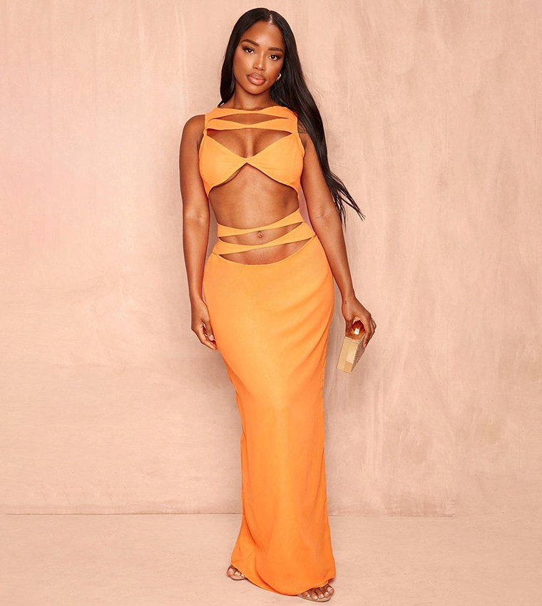 Shape Bright Chiffon Cut-Out Front Sleeveless Maxi Dress