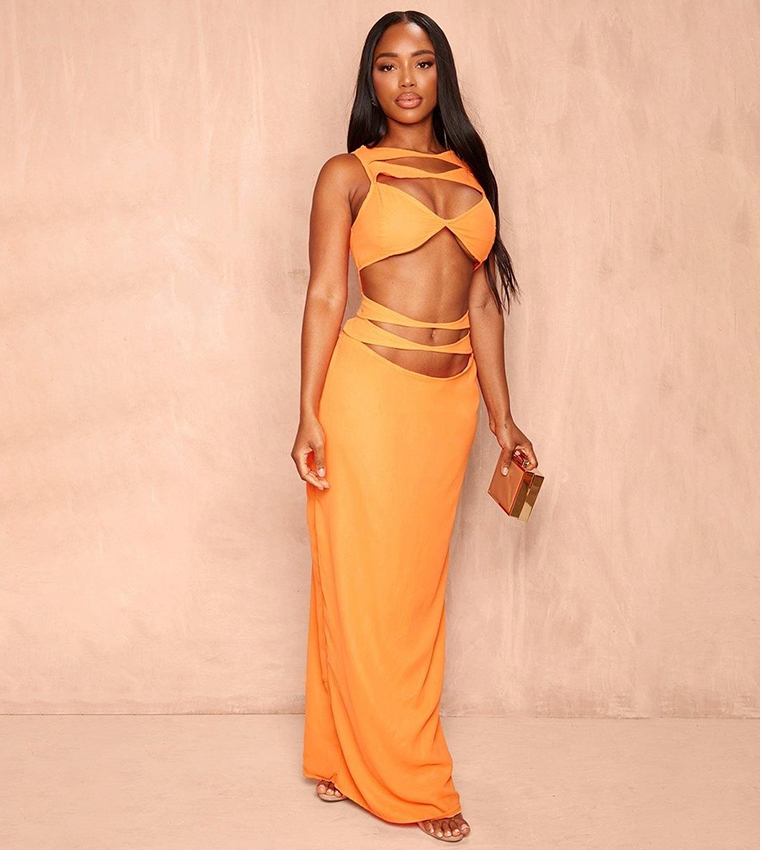 Shape Bright Chiffon Cut-Out Front Sleeveless Maxi Dress