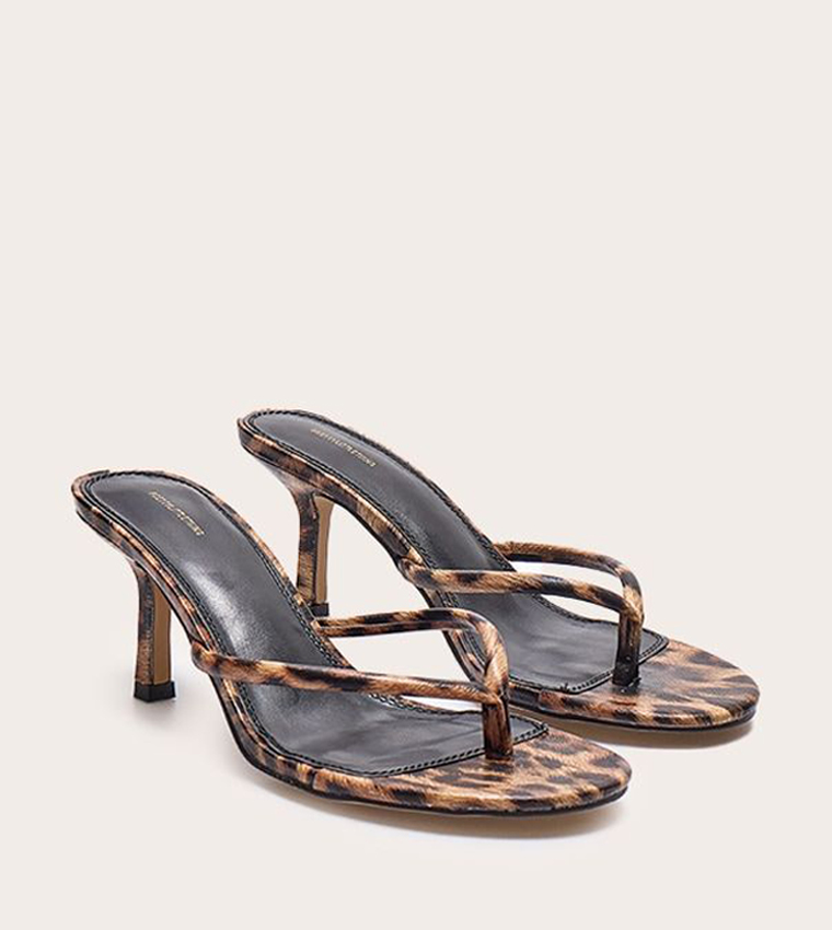 Leopard Print PU Round Toe Heel Sandals