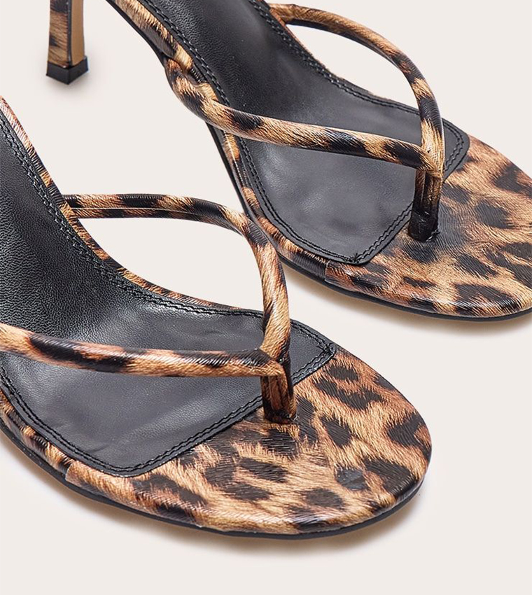 Leopard Print PU Round Toe Heel Sandals