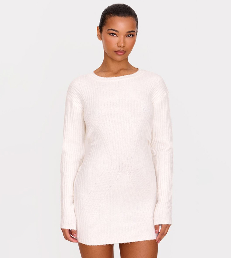 Ribbed Long Sleeves Knit Mini Dress