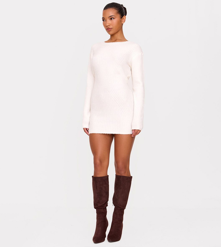 Ribbed Long Sleeves Knit Mini Dress