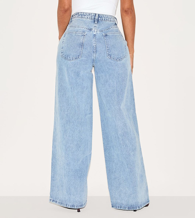 Shape Washed Foldover Waist Wide Leg Jeans