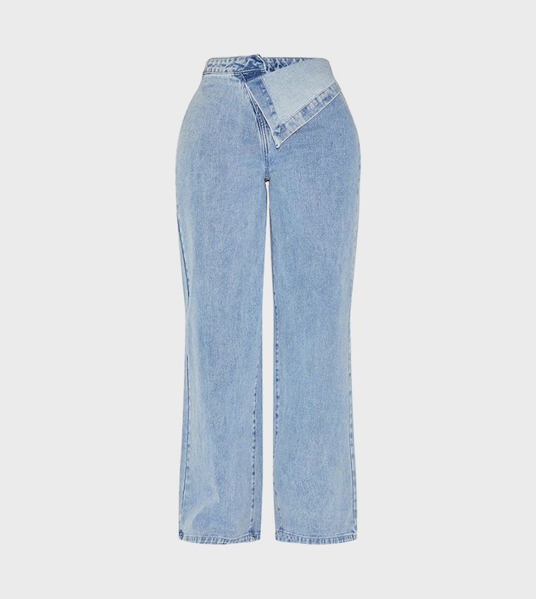 Shape Washed Foldover Waist Wide Leg Jeans