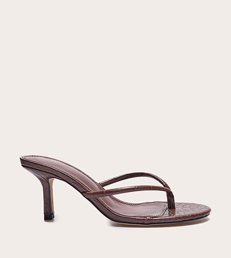 Croc PU Round Toe Heeled Sandals