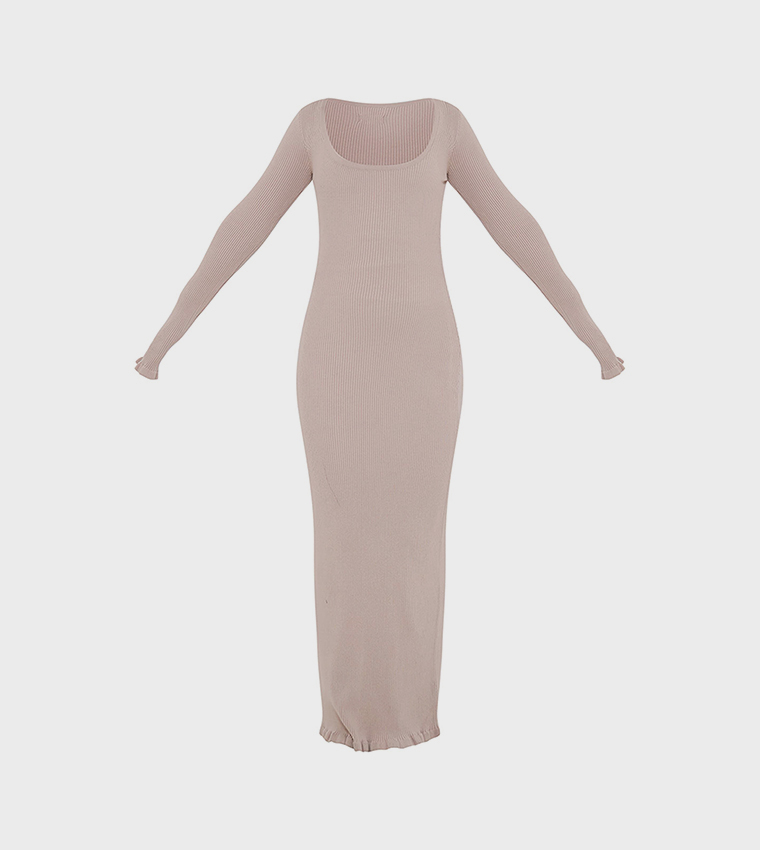Ribbed Knit Piquet Hem Maxi Dress