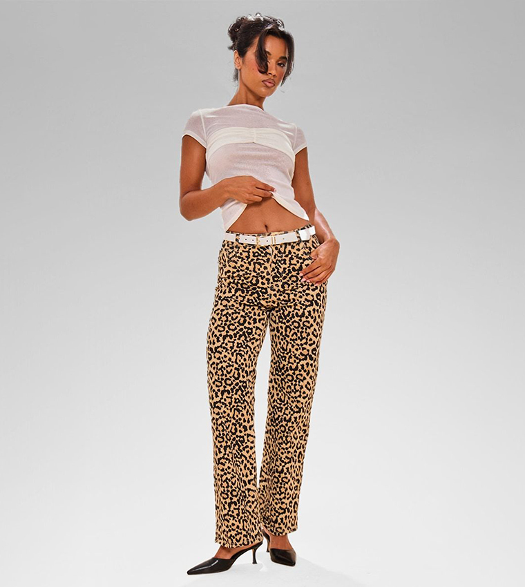 Leopard Print Straight Fit Jeans