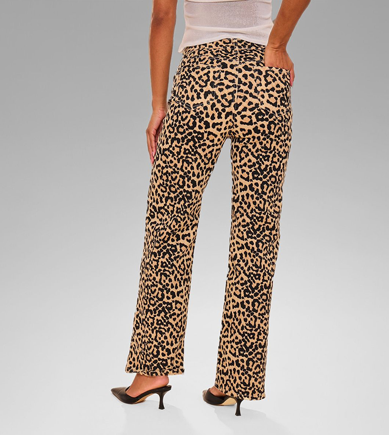 Leopard Print Straight Fit Jeans