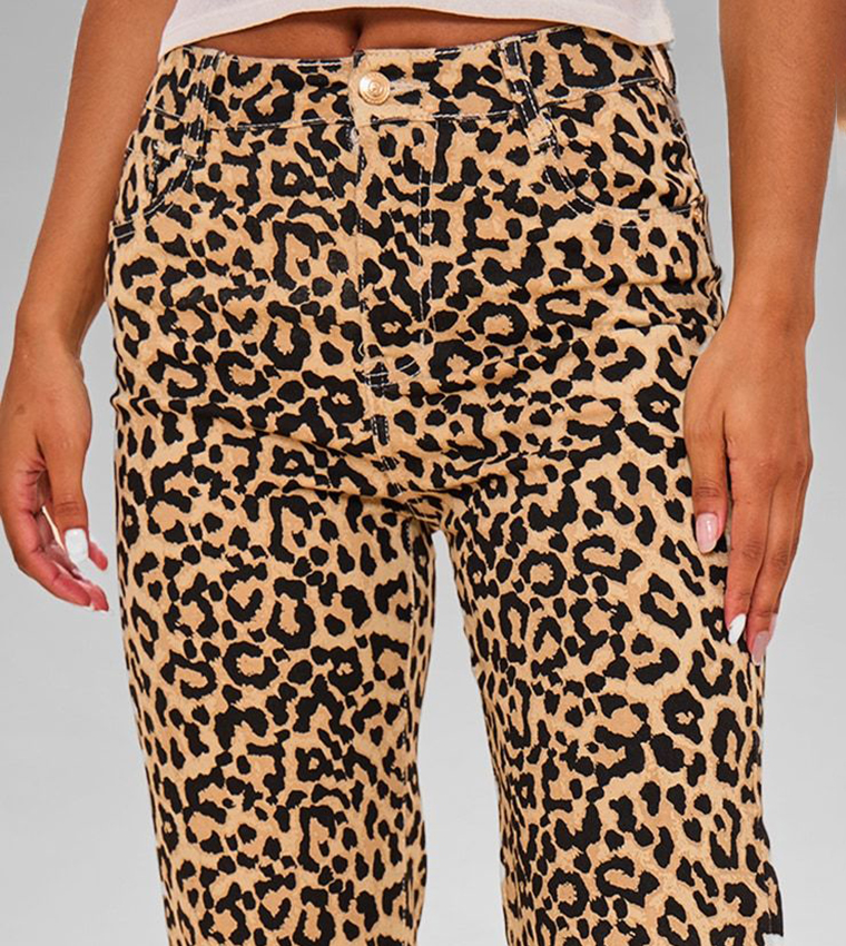 Leopard Print Straight Fit Jeans