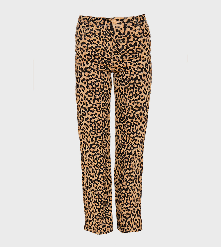 Leopard Print Straight Fit Jeans