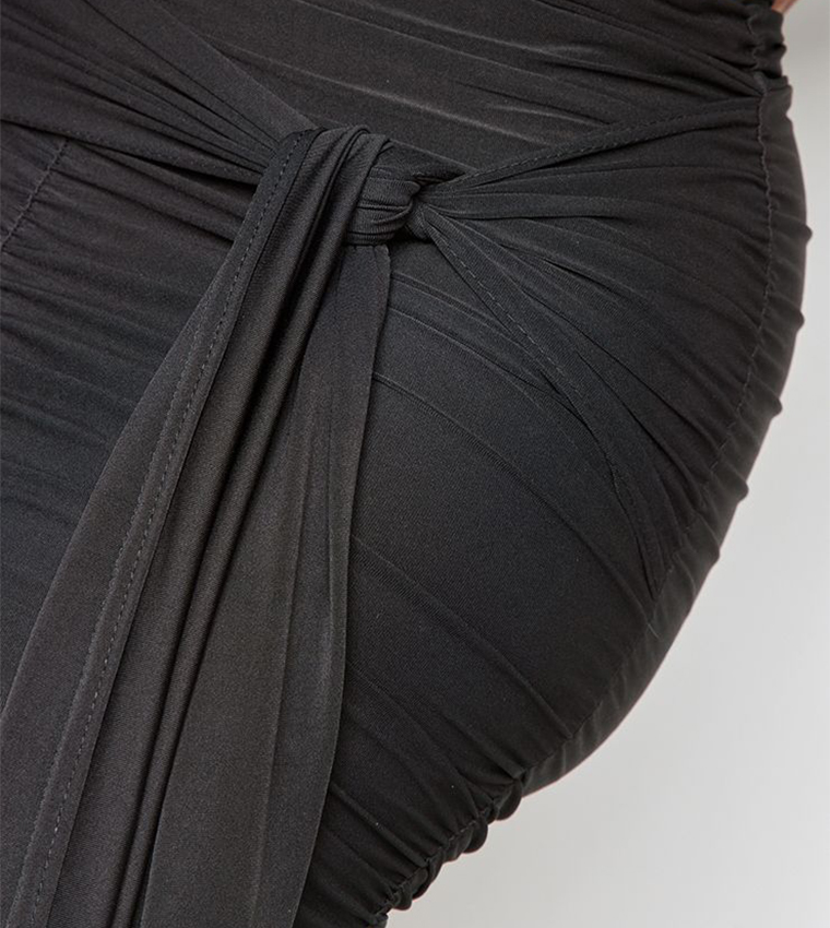 Shape Slinky Ruched Detail Long Sleeves Bodycon Mini Dress
