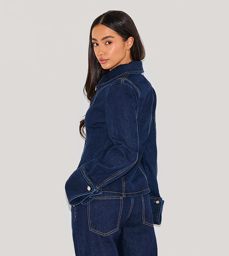 Petite Wash Long Sleeves Fitted Denim Shirt