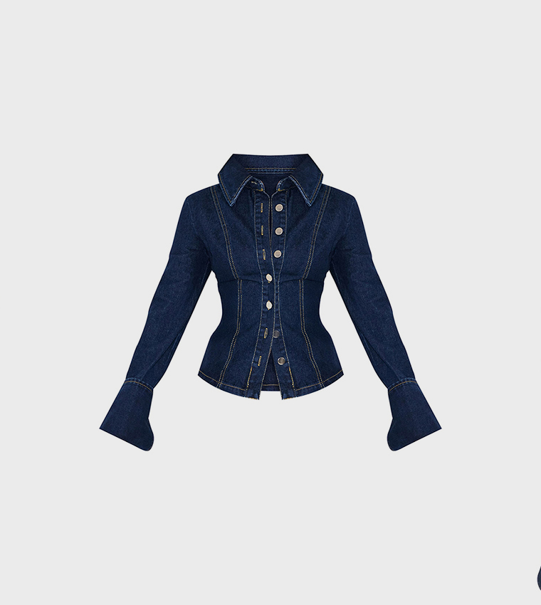 Petite Wash Long Sleeves Fitted Denim Shirt