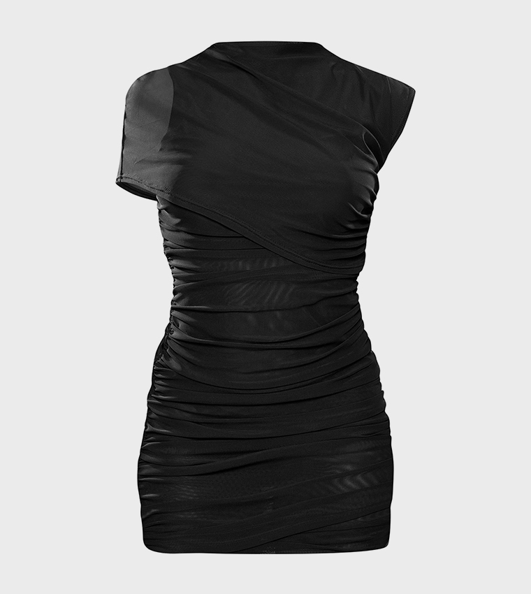 Mesh High Neck Mini Dress