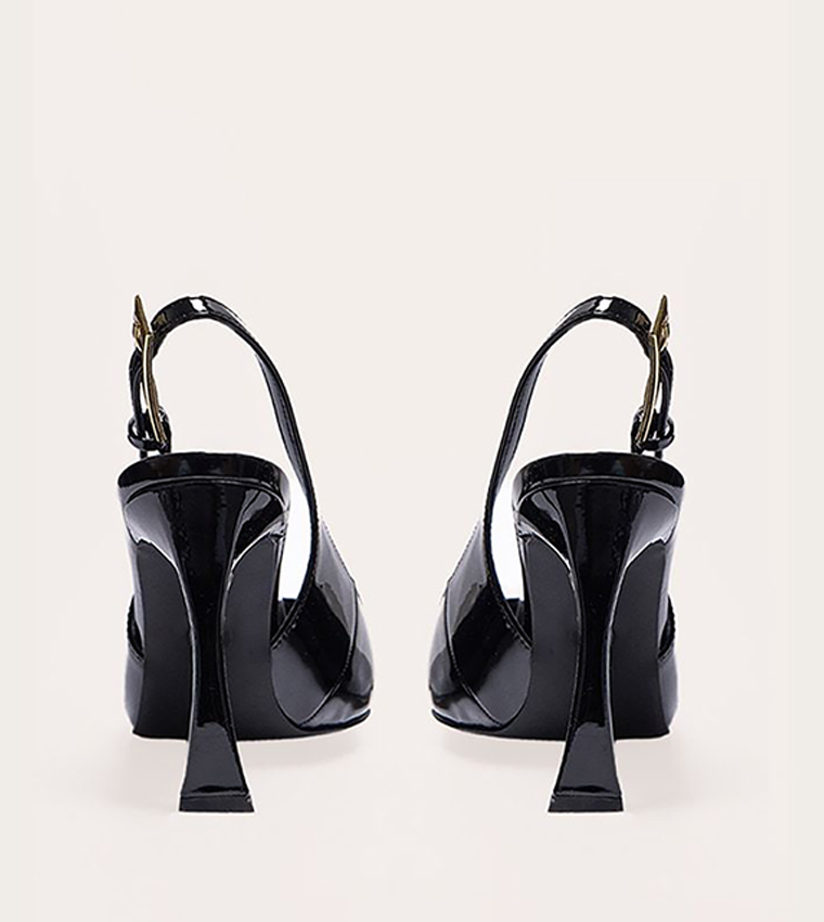 Patent PU Gold Buckle Heel Pumps