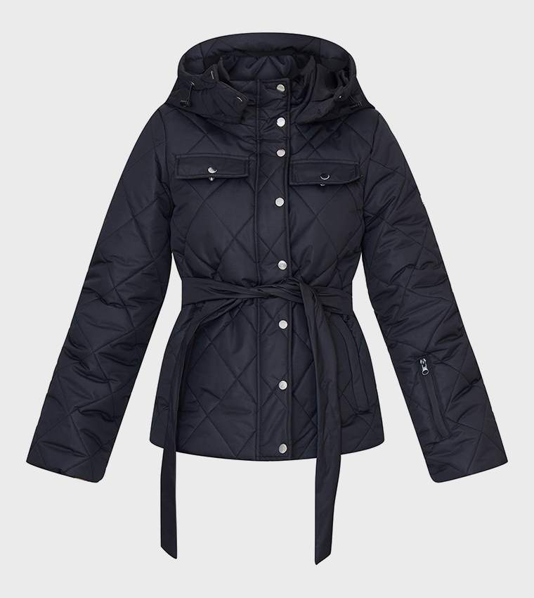 Buy PrettyLittleThing Quilted Belted Puffer Coat In Black