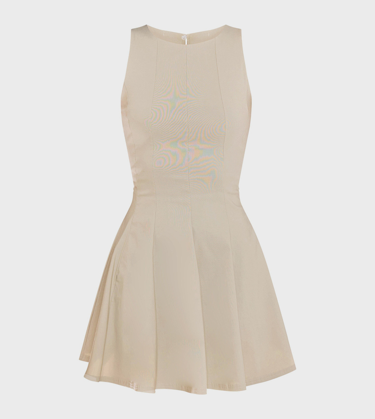 Pleated Stretch Woven Mini Dress