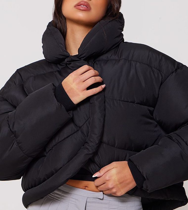 Buy PrettyLittleThing Quilted Asymmetric High Neck Puffer Jacket