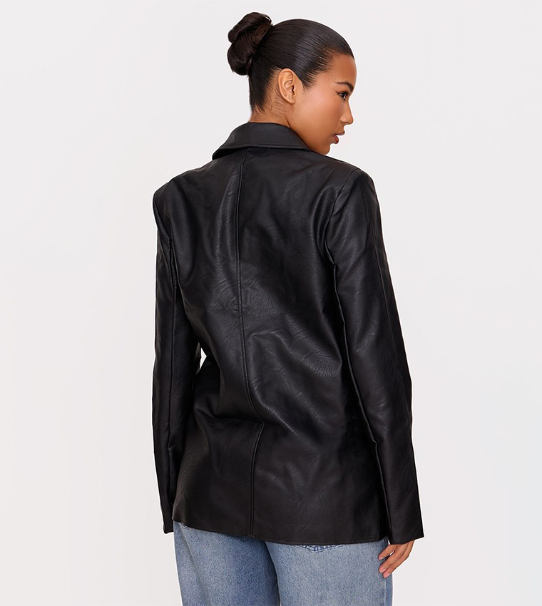 Textured Faux Leather Blazer