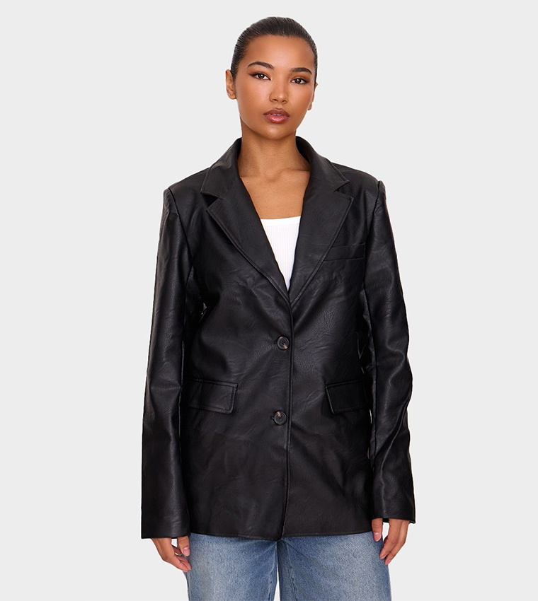 Textured Faux Leather Blazer