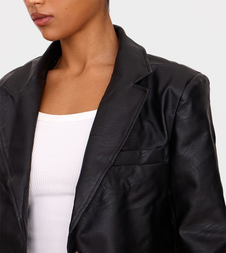 Textured Faux Leather Blazer