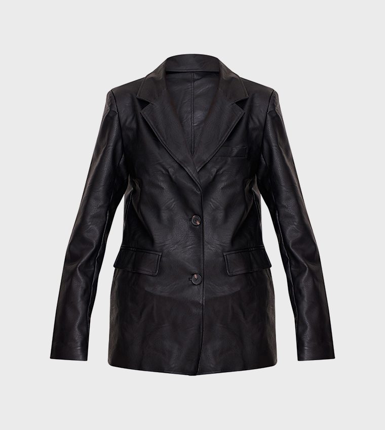 Textured Faux Leather Blazer