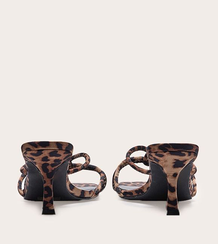 Leopard Satin Square Toe Knotted Heel Sandals