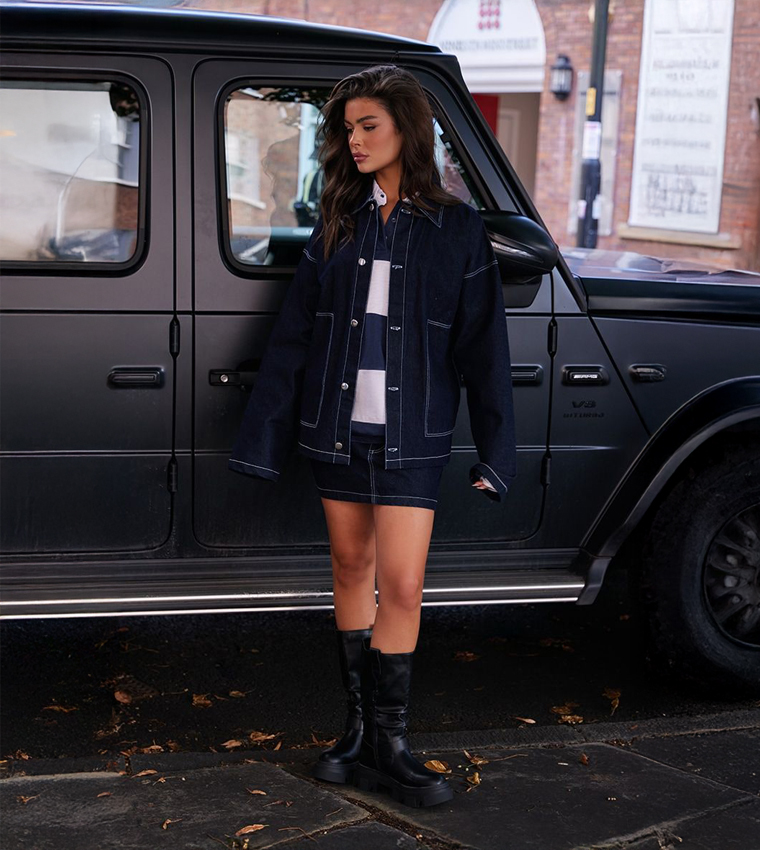 Prettylittlething Ksa Black Jean Mini Skirt Buy PrettyLittleThing