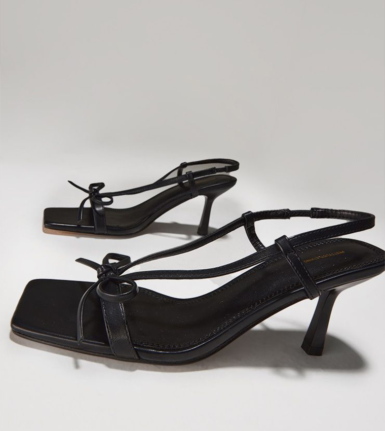 PU Square Toe Bow Slingback Heel Sandals