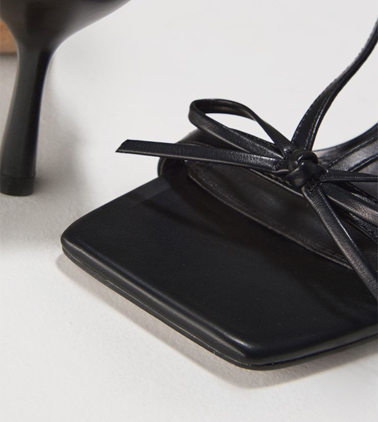 PU Square Toe Bow Slingback Heel Sandals