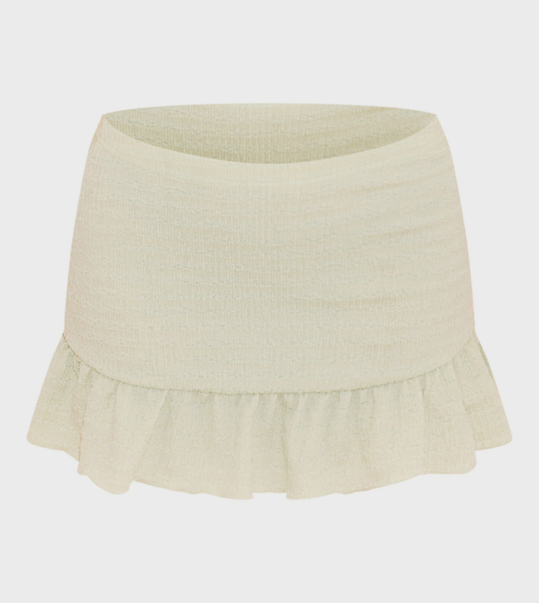 Textured Mid Waist Frill Hem Mini Skirt