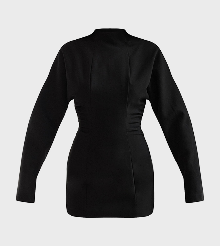 Buy PrettyLittleThing Plt Label Batwing Sleeves Pleated Bodycon Mini Dress  In Black | 6thStreet Bahrain