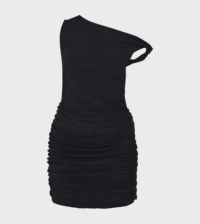 Textured Boat Neck Sleeveless Bodycon Mini Dress