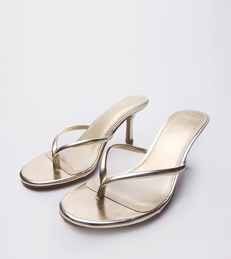 PU Toe Thong Round Toe Heel Sandals