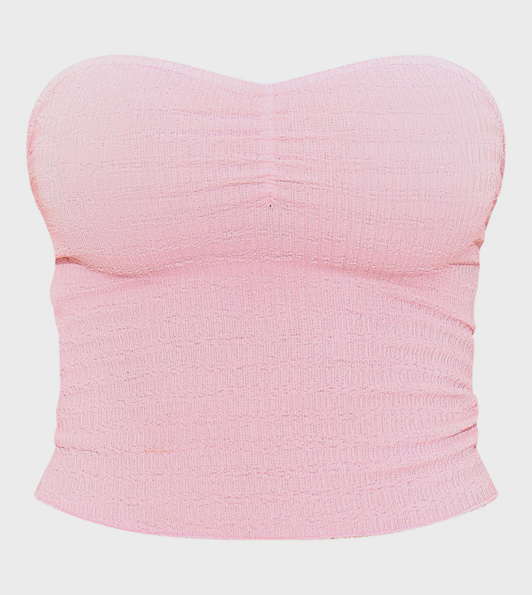 Textured Frill Hem Ruched Front Bandeau Top