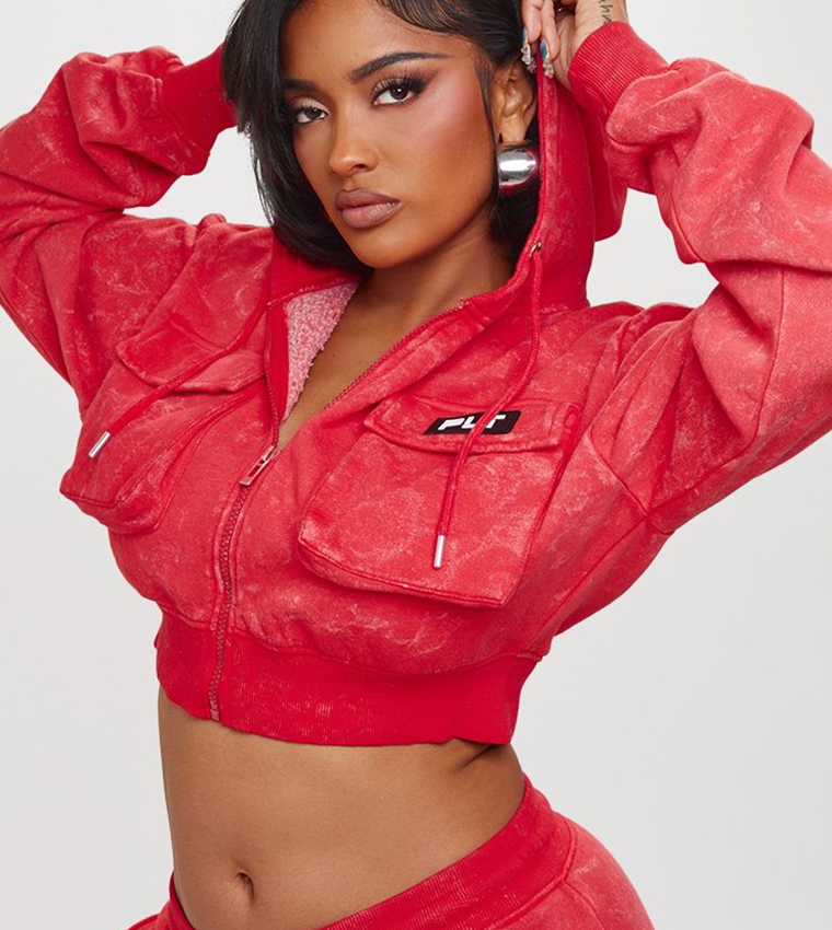 Shape Washed Cargo Hooded Cropped Jacket