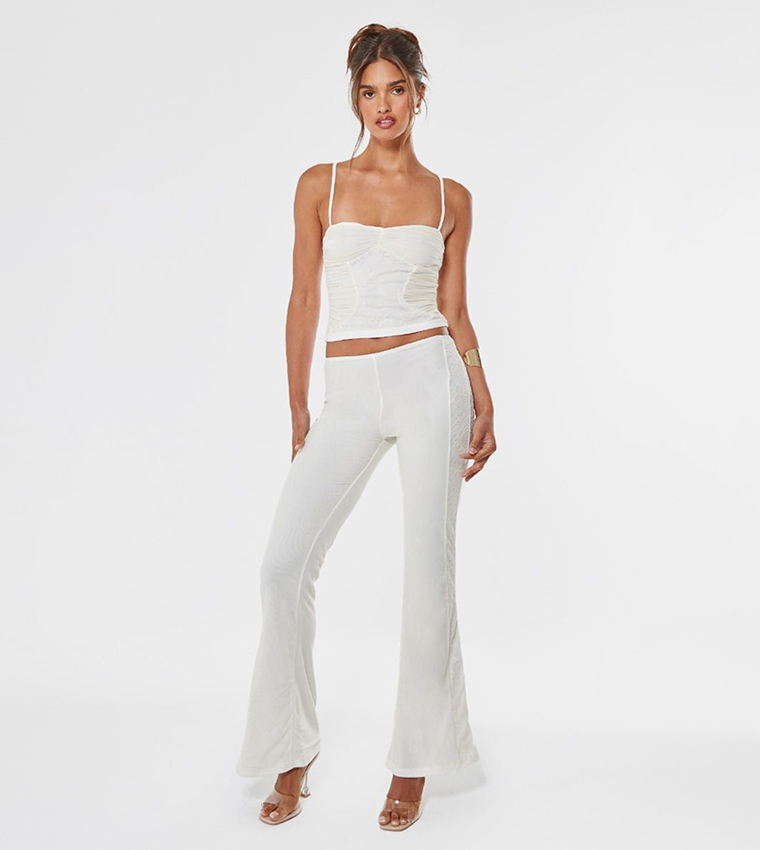 Lace Mesh Panel Flared Trousers