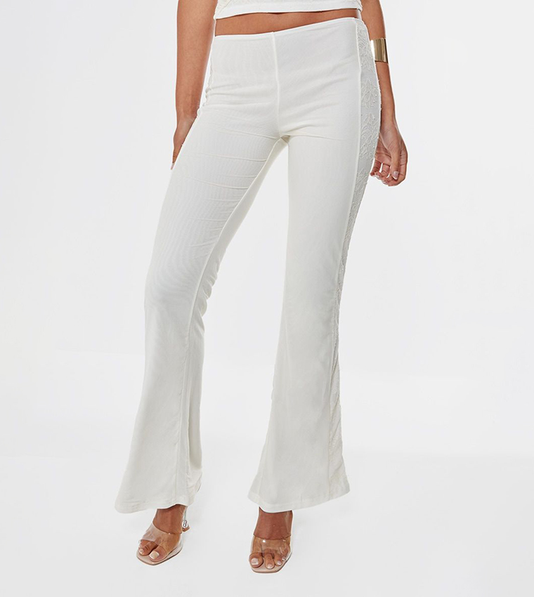 Lace Mesh Panel Flared Trousers